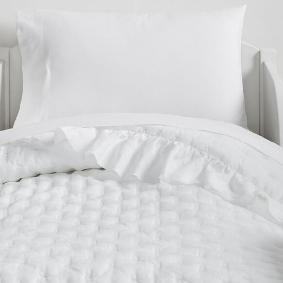NWT Pottery Barn Kids Belgian Linen Ruffle Quilt Blanket White Room Decor Baby - Picture 1 of 6